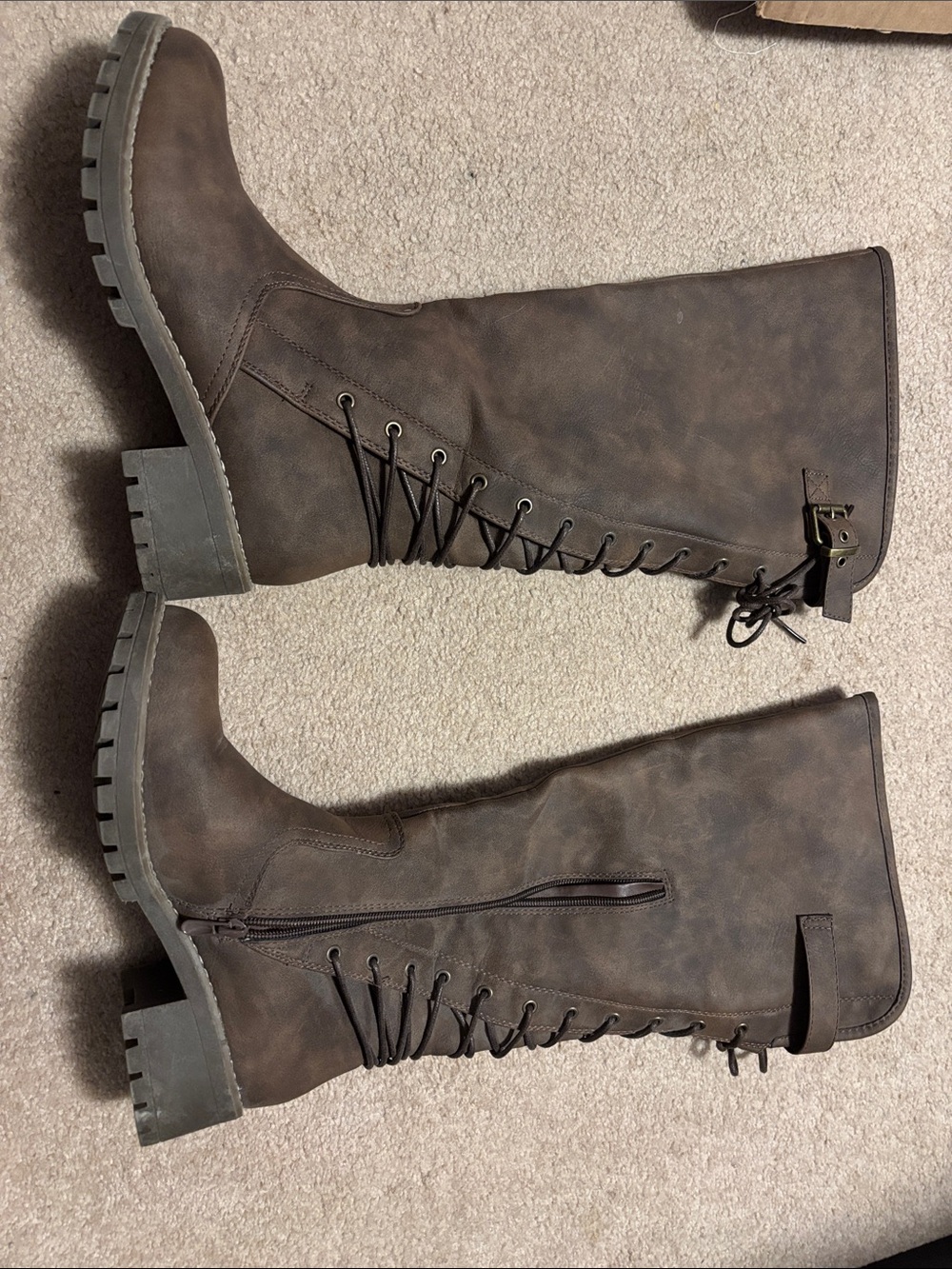 Classic Brown Lace-Up Knee-High Boots - Women's